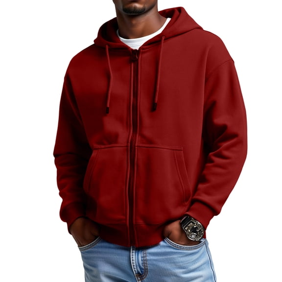 Unisex Leisure Sports Hooded Hoodie Jacket with Pockets - Red XL
