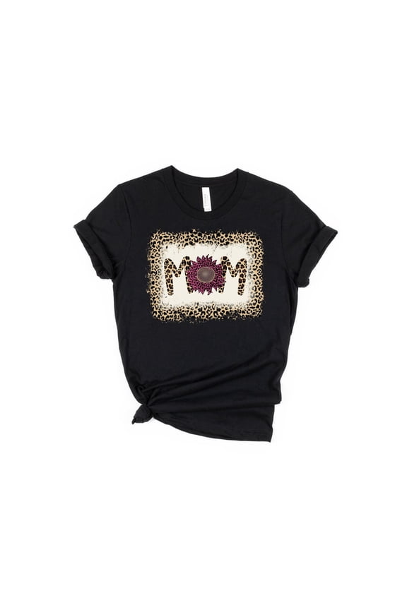 Unisex Leopard Mom Sunflower Mother Day T-Shirt Cotton Graphic Tee-All Size S-5Xl