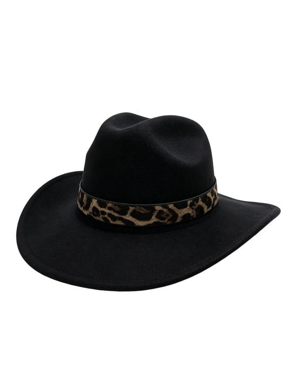 Unisex Leopard Print Band Fedora Jazz Hat Curved Brim Western Cowboy Style Headwear for Festival Party Casual Wear All Seasons