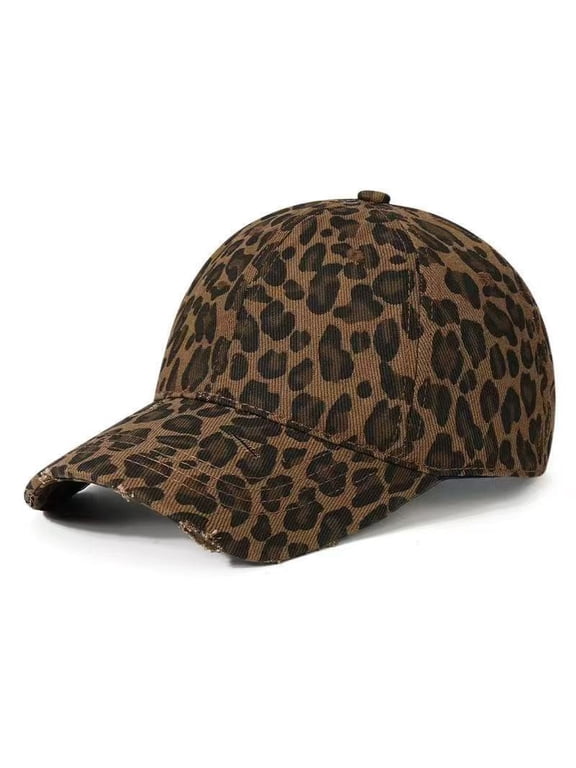 Unisex Leopard Print Baseball Cap Distressed Embroidered Adjustable Hat