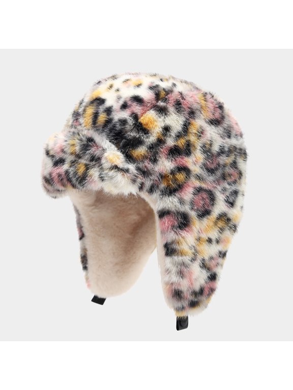 Unisex Leopard Print Trapper Hat, Thick Plush Ear Flap Winter Ski Hat, Retro Outdoor Cold Weather Aviator Cap