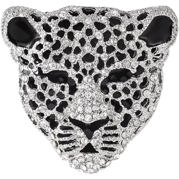 Unisex Leopards Shaped Brooches Rhinestone Leopard Pin Animal Lapel Pins Office Party Friend Accessories For Women (Silver)