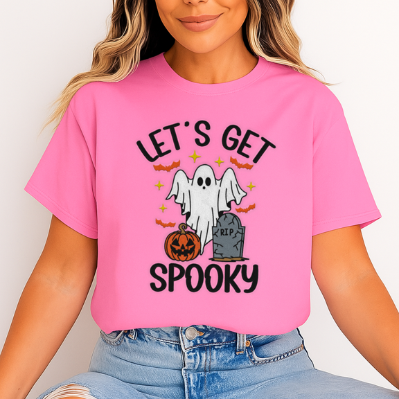 Unisex “Let’s Get Spooky” Halloween Ghost T-Shirt, 100% Cotton, Soft Vintage Graphic Tee – Gift for