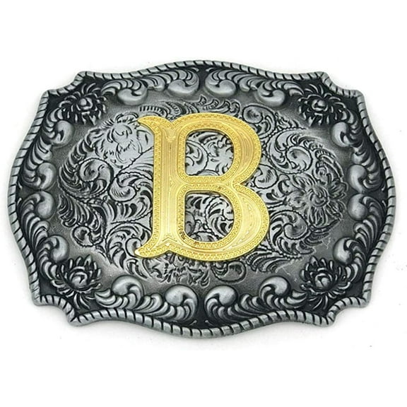 Unisex Letter "B" Adult Alphabet Letter Western Belt Buckle, Vintage Rodeo Gold/Silver