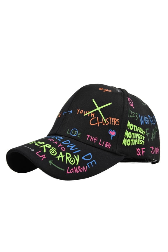 Unisex Letter Graffiti Art Print Baseball Cap Fashion Funny Trend Print Baseball Cap Adjustable Peaked Cap Outdoor Sports Couple Hats Adjustable Curved Brim Hats Sun