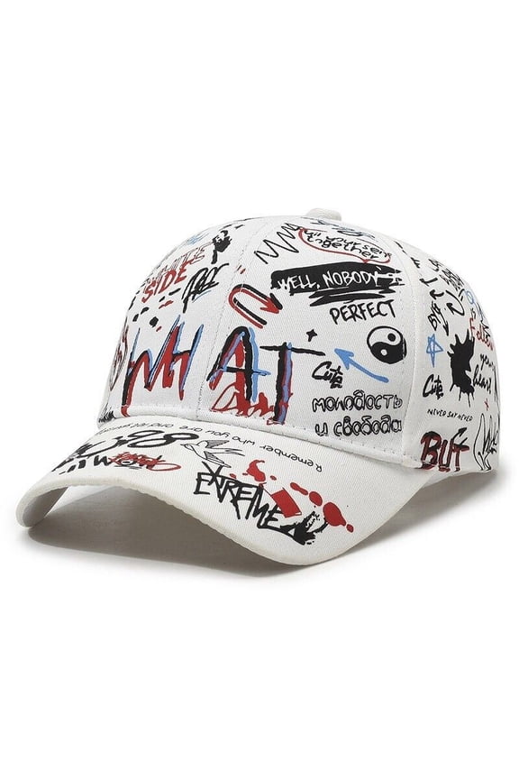 Unisex Letter Graffiti Baseball Cap Men Women Hip Hop Snapback Casual Sun Hat-White1