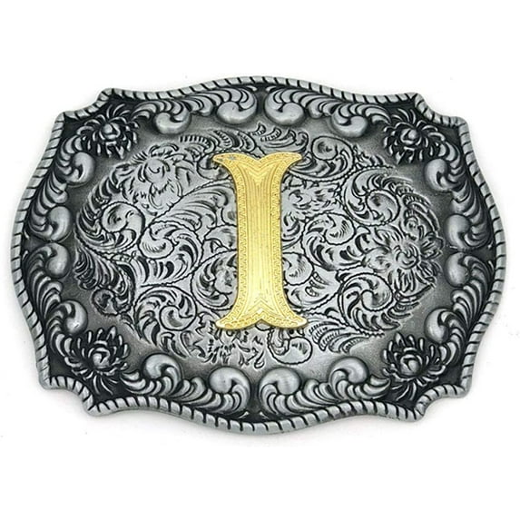 Unisex Letter "I" Adult Alphabet Letter Western Belt Buckle, Vintage Rodeo Gold/Silver
