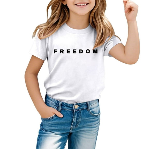 Unisex Letter T Shirts Freedom Short Sleeve Tee Tops White 150/(10-11 Years)