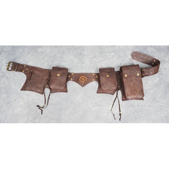 Unisex Light Brown Leather Waist Belt with Pockets, Side Pockets, Hidden Back Pockets for Small leather belts S - 28 TO 32