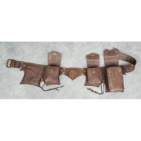 Unisex Light Brown Leather Waist Belt with Pockets, Side Pockets, Hidden Back Pockets for large leather belts L - 41 TO 48