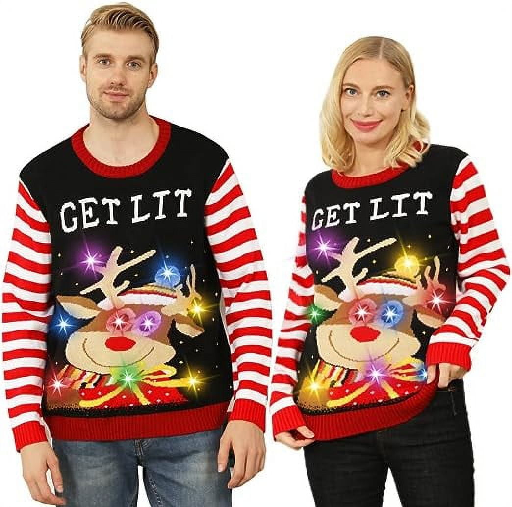 NIYPS Unisex Ugly Christmas Sweater Light Up Reindeer Design Funny Holiday Pullover for Men Women and Couples Walmart