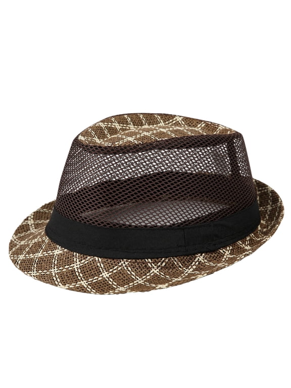 Unisex Lightweight Breathable Mesh Fedora Hat with Black Band, Summer Casual Beach Daily Hat