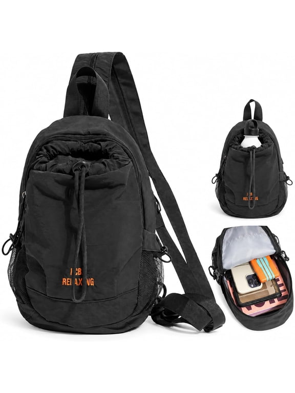 Unisex Lightweight Color Block Nylon Mini Backpack Zip-Together Convertible Sling Bag with Water Bottle Holder, Water-Resistant Small Daypack for Hiking Travel Daily Commute