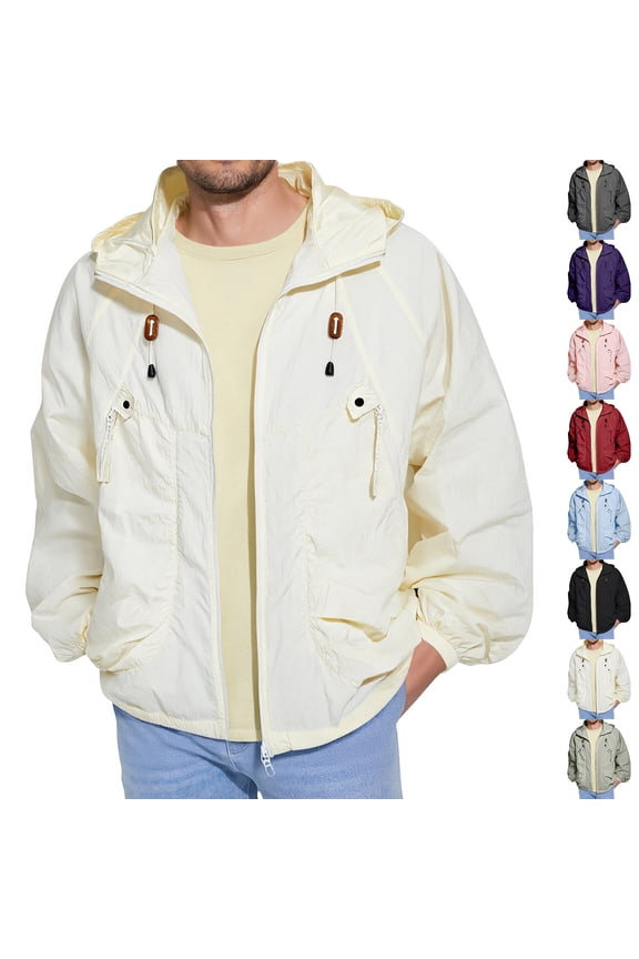 Unisex Lightweight Hooded Windbreaker Jacket with Drawstring - Water-Resistant & Breathable Sun Protection Shell for Hiking, Travel & Daily Wear Dark Purple XXXL