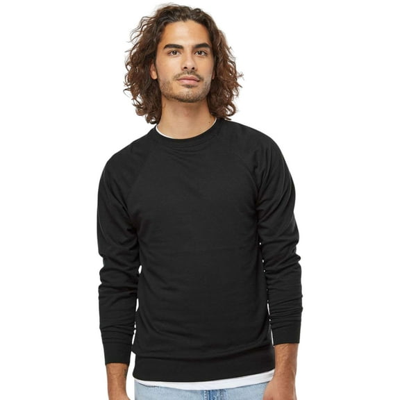 Unisex Lightweight Long Sleeve Crewneck Sweatshirt, 55 Cotton/45 Polyester Flecce Winter Sweater (Black , 2XL)