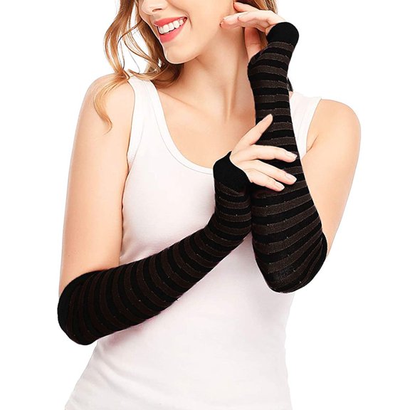 Unisex Long Fingerless Knit Gloves Punk Gothic Arm Warmer for Outdoor Coffee by Duoif