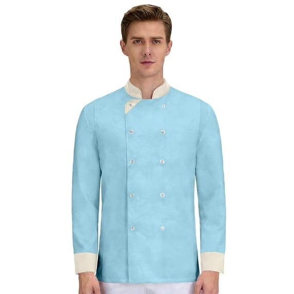 Unisex Long Sleeve Chef Coat, Waterproof Oil-Resistant Buttoned Kitchen Uniform for Professional Chefs, Restaurant Hotel Catering Staff,Light Blue L