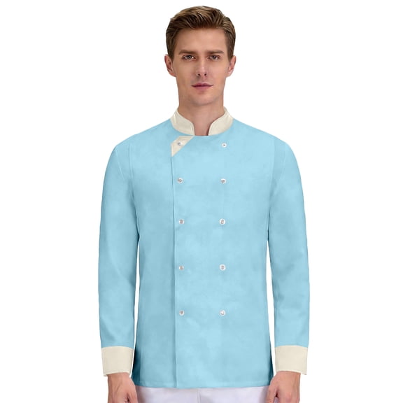 Unisex Long Sleeve Chef Coat, Waterproof Oil-Resistant Buttoned Kitchen Uniform for Professional Chefs, Restaurant Hotel Catering Staff,Light Blue L
