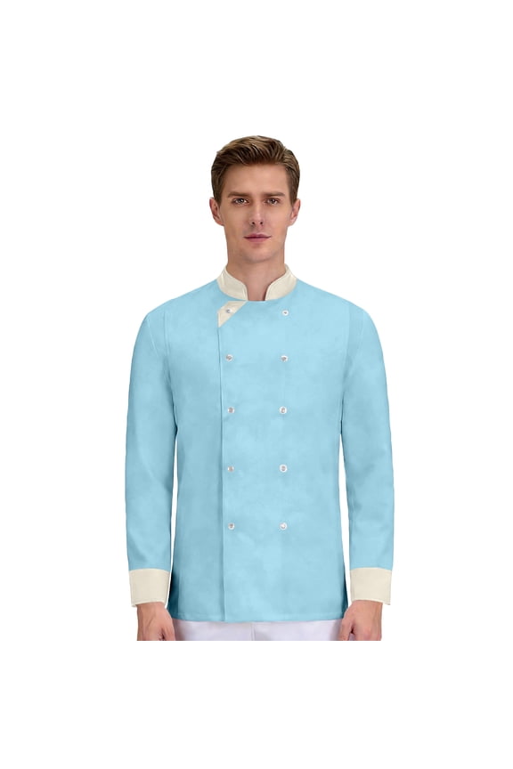 Unisex Long Sleeve Chef Coat, Waterproof Oil-Resistant Buttoned Kitchen Uniform for Professional Chefs, Restaurant Hotel Catering Staff,Light Blue XS