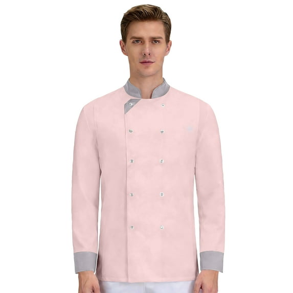 Unisex Long Sleeve Chef Coat, Waterproof Oil-Resistant Buttoned Kitchen Uniform for Professional Chefs, Restaurant Hotel Catering Staff,Pink 2XL