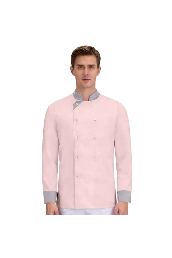 Unisex Long Sleeve Chef Coat, Waterproof Oil-Resistant Buttoned Kitchen Uniform for Professional Chefs, Restaurant Hotel Catering Staff,Pink XL