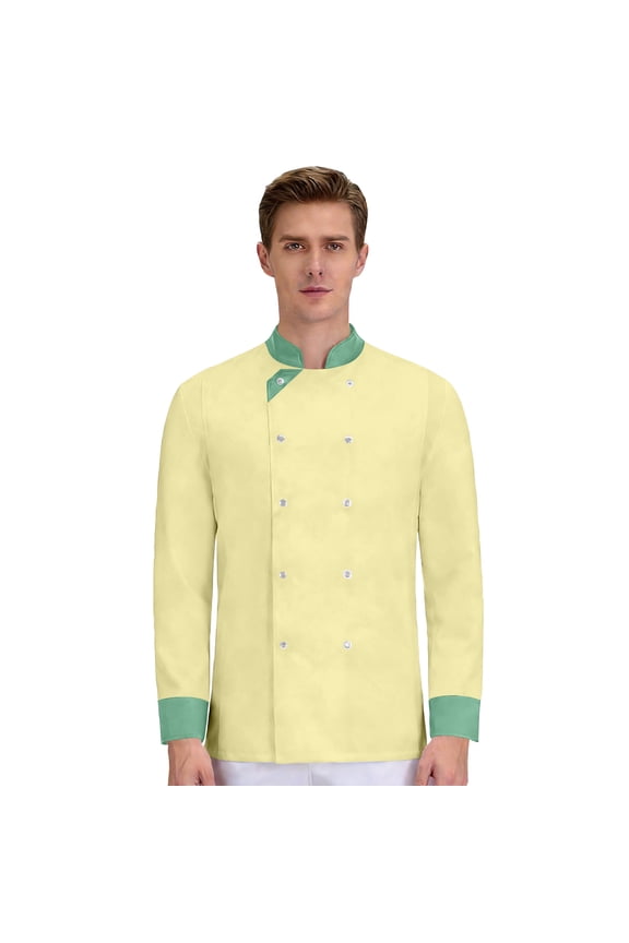 Unisex Long Sleeve Chef Coat, Waterproof Oil-Resistant Buttoned Kitchen Uniform for Professional Chefs, Restaurant Hotel Catering Staff,Yellow XS