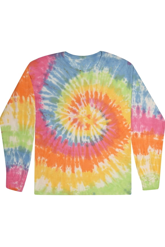 Unisex Long Sleeve Colorful Tie Dye Tee Shirt - Eternity, Medium