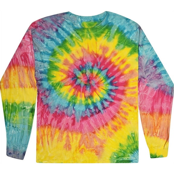 Unisex Long Sleeve Colorful Tie Dye Tee Shirt - Saturn, Large