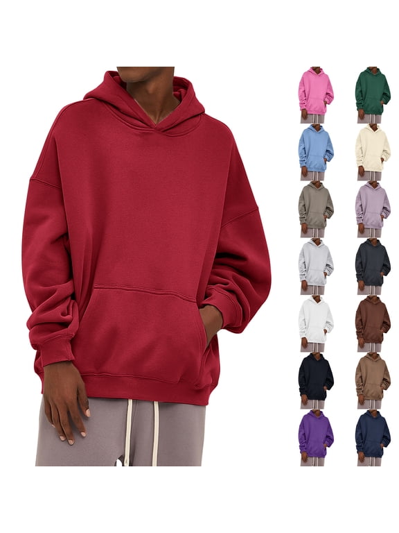 Unisex Long Sleeve Drop Shoulder Hoodie without Drawstring, Casual Pullover Tracksuit Top for Running, Lounge Wear,Black,L