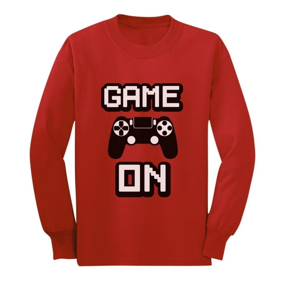 Tstars Kids' Unisex Long Sleeve Gamer Shirt - Nerdy Geek Gaming Apparel - L, Red