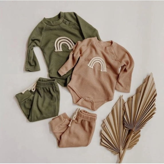 Unisex Long Sleeve Waffle Rainbow Tracksuit Set Loungewear