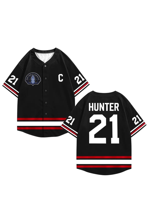 Unisex Loose Fit Drop Shoulder Baseball Jersey - Button-Up Graphic Print Sports Shirt for Casual & Athletic Wear & Fans 02-Black XXL