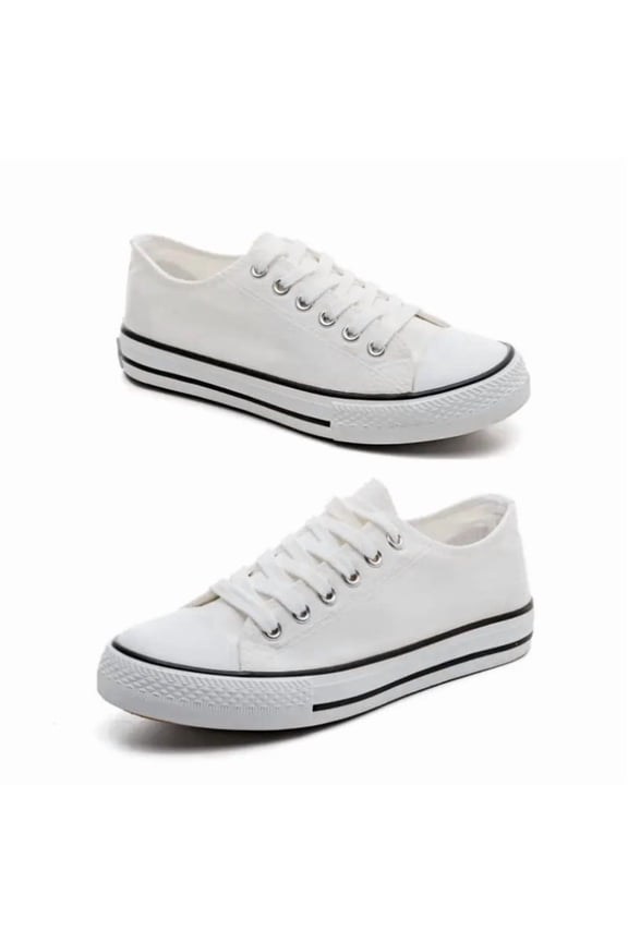 Low Top Sneakers Classic Casual Lace-Up Shoes Flat Plain Vulcanized Rubber Sole Trainers for Men and Women