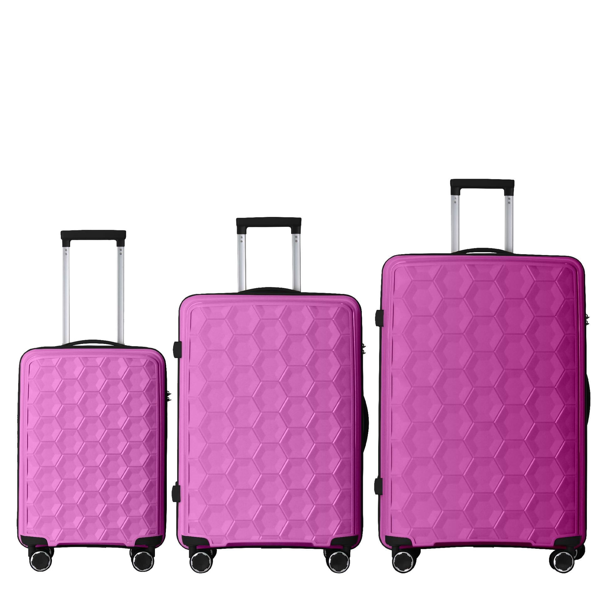Unisex Luggage Set of 3 with 20" 24" 28", Honeycomb-Patterned Suitcase with 3-Step Push Botton Handle & TSA-Lock