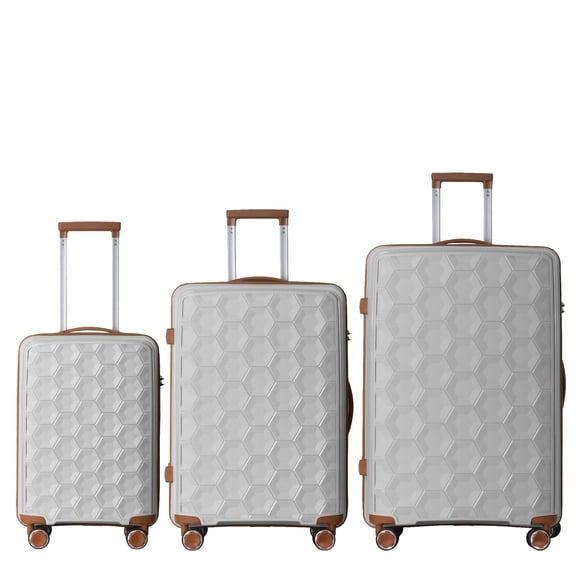 Unisex Luggage Set of 3 with 20" 24" 28", Honeycomb-Patterned Suitcase with 3-Step Push Botton Handle & TSA-Lock