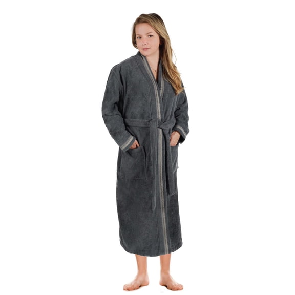 Unisex Luxurious Plush Turkish Cotton Kimono Robe, Large, Grey-Stone by Blue Nile Mills
