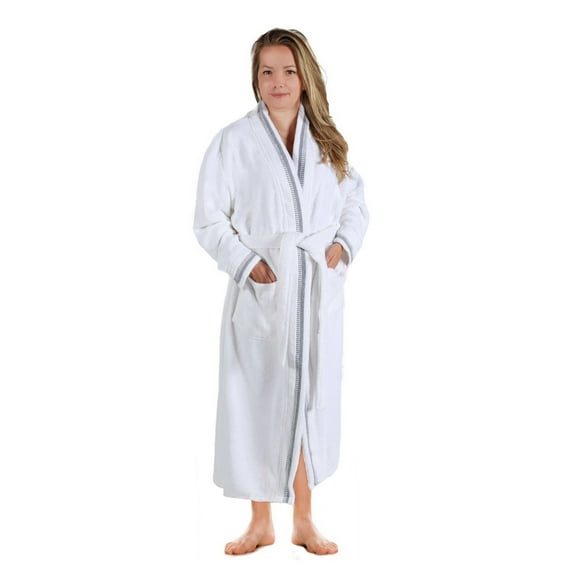 Unisex Luxurious Plush Turkish Cotton Kimono Robe, Large, Grey-White by Blue Nile Mills