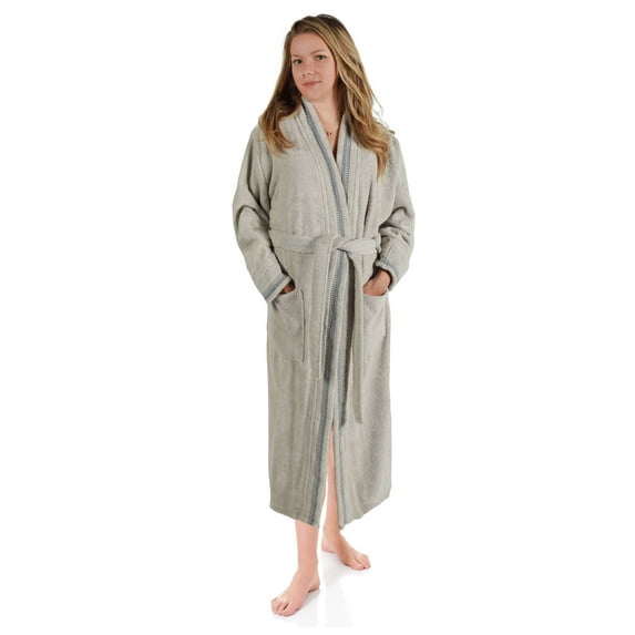 Unisex Luxurious Plush Turkish Cotton Kimono Robe, Large, Stone-Grey by Blue Nile Mills