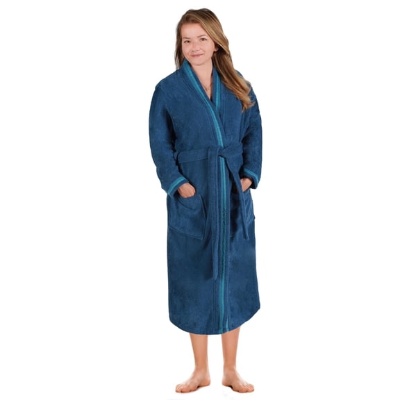 Unisex Luxurious Plush Turkish Cotton Kimono Robe, Medium, Aqua-Blue by Blue Nile Mills