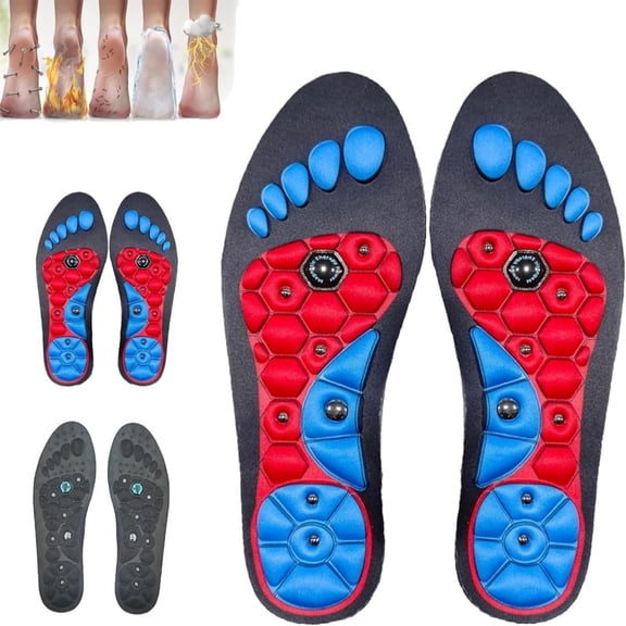 Unisex Magnetic Arch Support Insoles (Size M 40-43), Ergonomically Designed Pain Relief Massage Points, Red Insoles