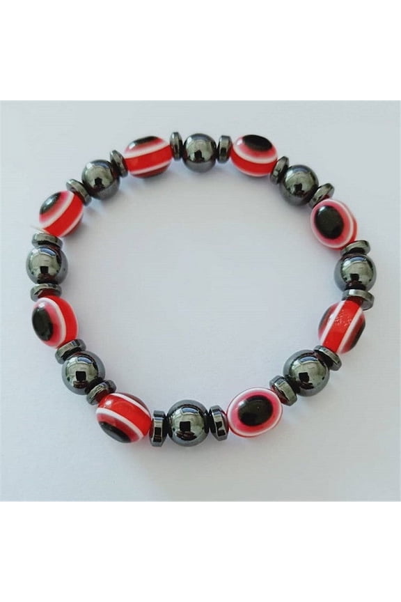 Unisex Magnetic Hematite Stone Beaded Bracelet with Elastic Band Handmade Colorful Flat Beads