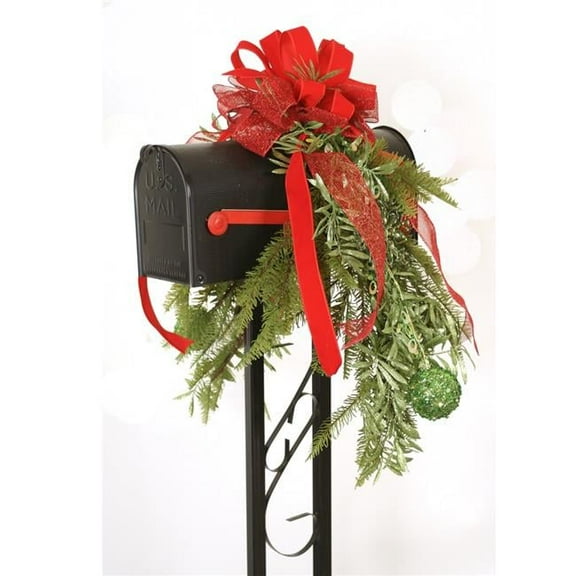 Unisex Mailbox Garland Pine Mix with Green Ornaments - Red