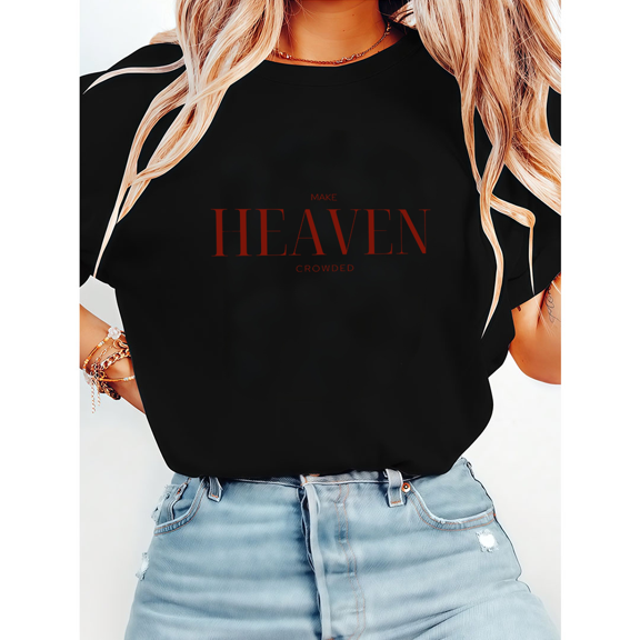 Unisex Make Heaven Crowded Lettering Tshirts Christian Graphic Tees Short Sleeve Classic Apparel Casual Shirts Ministry Purpose Tops for Holiday Black,L