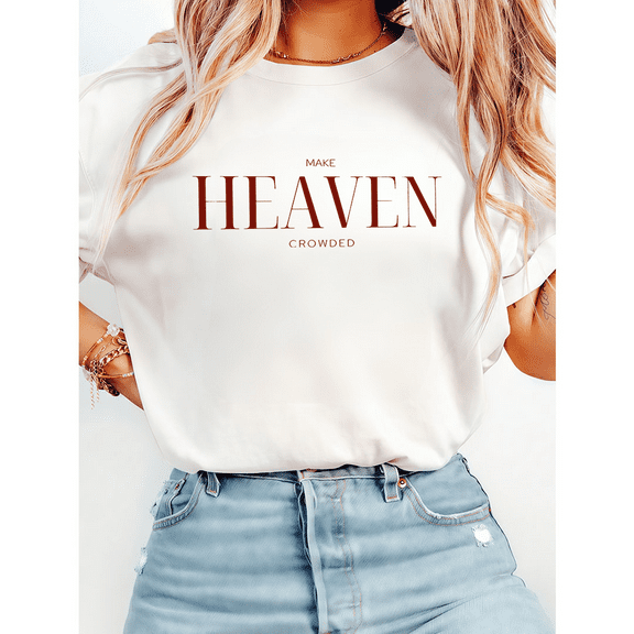 Unisex Make Heaven Crowded Lettering Tshirts Christian Graphic Tees Short Sleeve Classic Apparel Casual Shirts Ministry Purpose Tops for Holiday White,L
