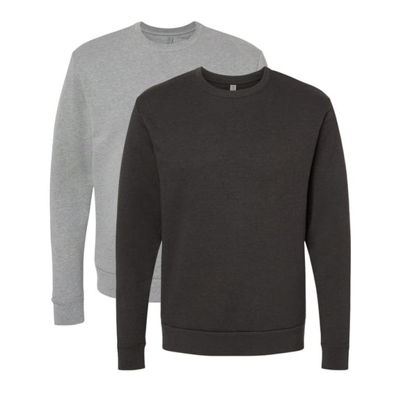 Unisex Malibu Crewneck Sweatshirt, 60/40 Cotton/Polyester Fleece Long Sleeve Winter Sweater (Heather-Black Heather-Grey 2PCS, L)