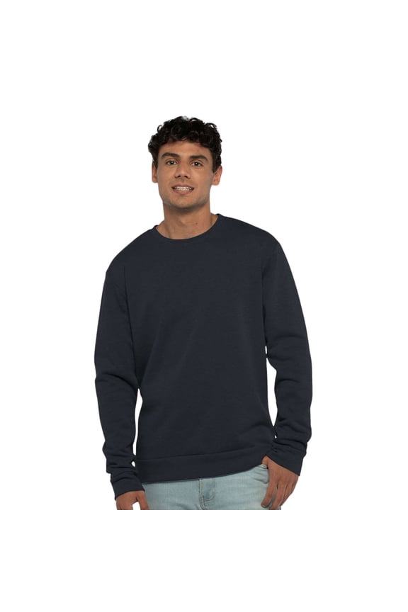 Unisex Malibu Crewneck Sweatshirt, 60/40 Cotton/Polyester Fleece Long Sleeve Winter Sweater (Heather-Midnight-Navy , L)