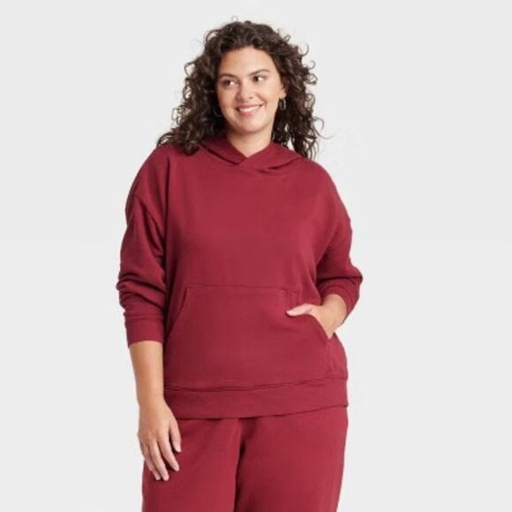 Unisex Maroon Fleece Hoodie with Drawstring Hood and Kangaroo Pocket, Size Large