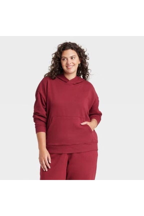 Unisex Maroon Fleece Hoodie with Drawstring Hood and Kangaroo Pocket, Size Large
