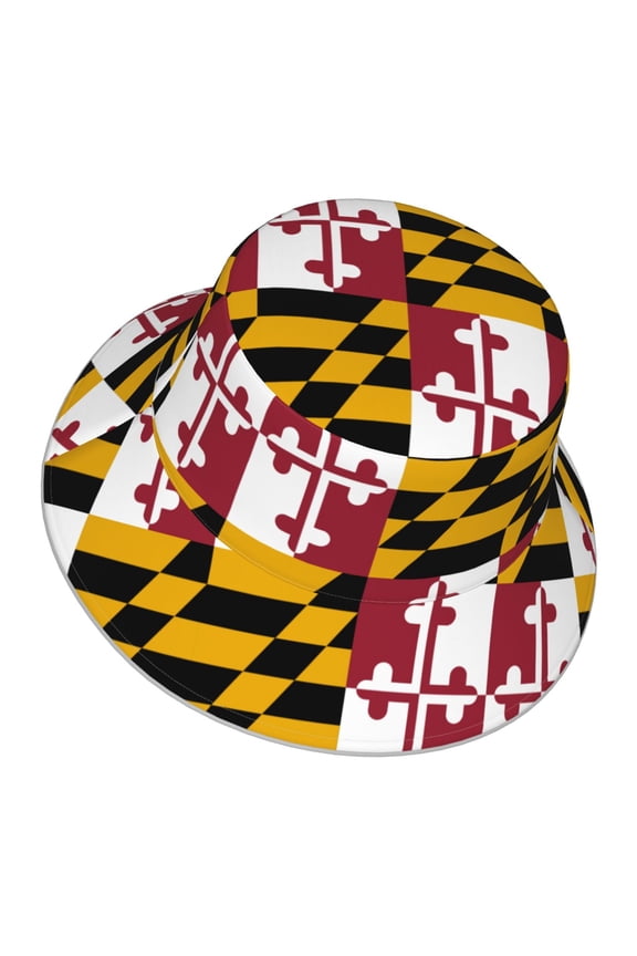 Unisex Maryland-Flag Pattern Bucket Hat Fisherman Cap Reversible Travel Sunhat With Reflective Stripe