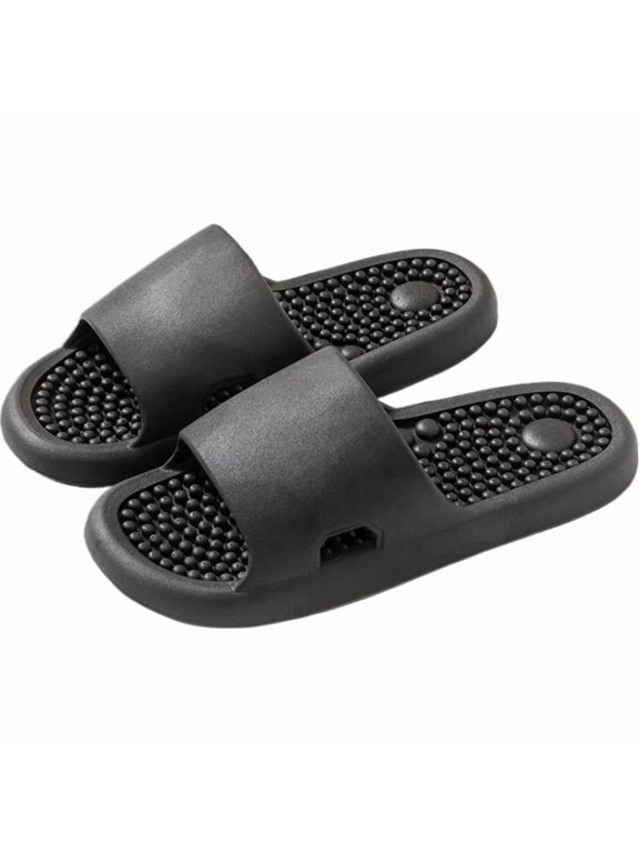 Unisex Massage-Texture PVC Shower Slides, EU Size 40-41, All-Over Rounded Footbed Nodes, Flexible Cushioned Body, Lightweight Indoor Footwear, Black